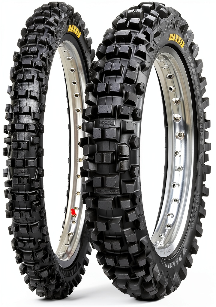 Installing Maxxis 110/100-18 motocross tire on a wooden workbench