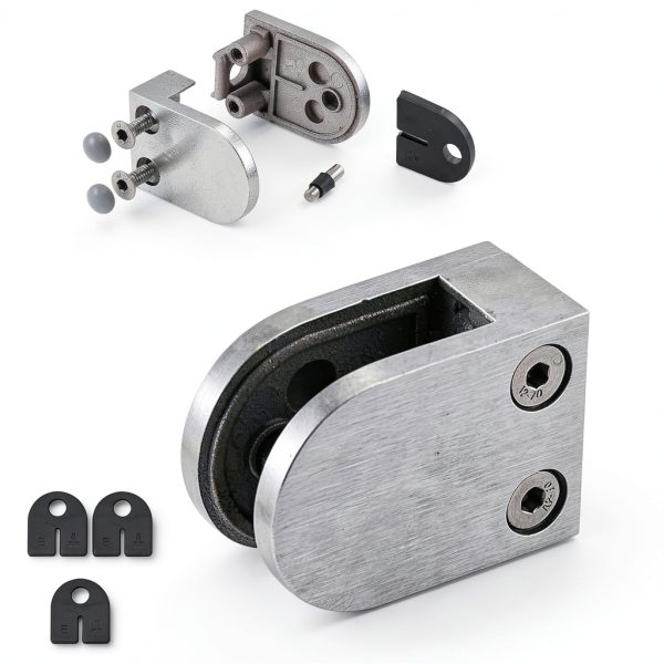 Glass Clamp - 4PCS Glass Bracket for 1/3 "-1/2" Tempered Glass, Stainless Steel 304 Flat Back Round Glass Clip Polished for BalustradeStaircaseHandrail, Glass Holder Metal Casting-5