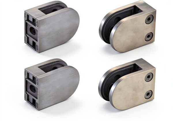 Glass Clamp - 4PCS Glass Bracket for 1/3 "-1/2" Tempered Glass, Stainless Steel 304 Flat Back Round Glass Clip Polished for BalustradeStaircaseHandrail, Glass Holder Metal Casting-0