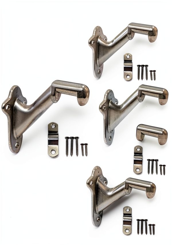 QCAA HandRail Brackets, 3", Zinc Die Cast, Brushed Nickel, 4 Pack, Made in Taiwan-0