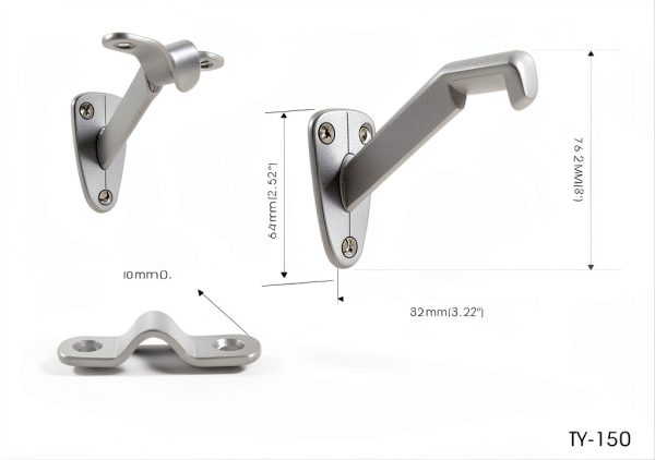 QCAA Heavy Duty Handrail Stair Brackets, Zinc Die Cast, Brushed Satin Nickel, 3 Pack, Made in Taiwan-1