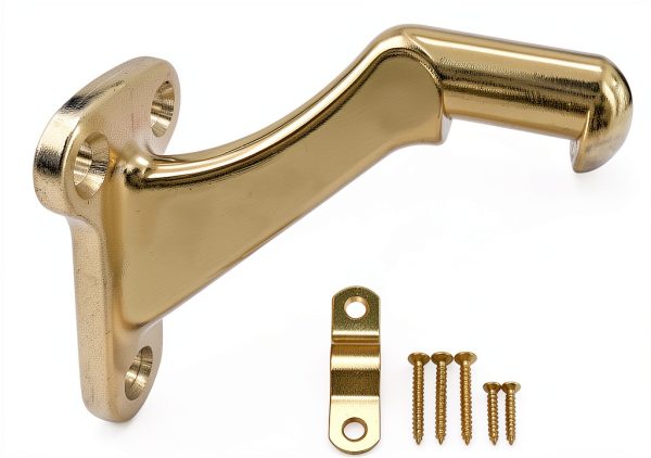 QCAA Heavy Duty Handrail Bracket, 3", Stair Railing Bracket for Home and Office, Zinc Die Cast, Bright Brass, 4 Pack, Made in Taiwan-1