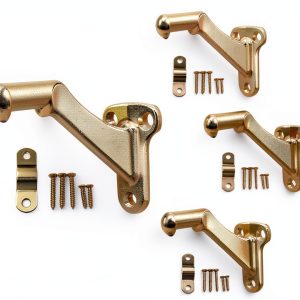 QCAA Heavy Duty Handrail Bracket, 3", Stair Railing Bracket for Home and Office, Zinc Die Cast, Bright Brass, 4 Pack, Made in Taiwan-0