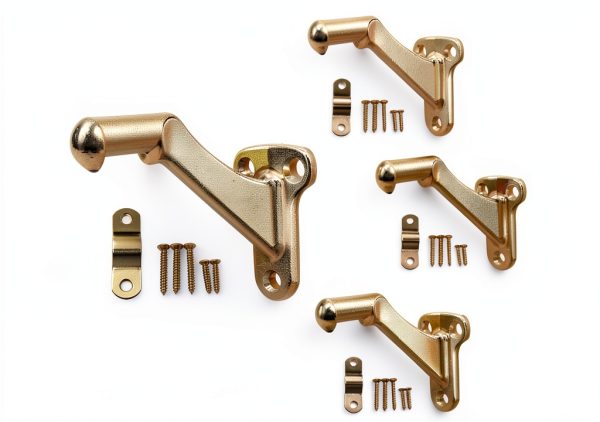 QCAA Heavy Duty Handrail Bracket, 3", Stair Railing Bracket for Home and Office, Zinc Die Cast, Bright Brass, 4 Pack, Made in Taiwan-0