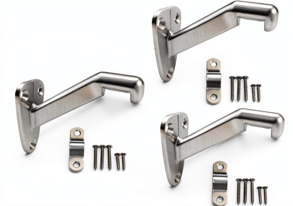 QCAA Heavy Duty Handrail Stair Brackets, Zinc Die Cast, Brushed Satin Nickel, 3 Pack, Made in Taiwan-0